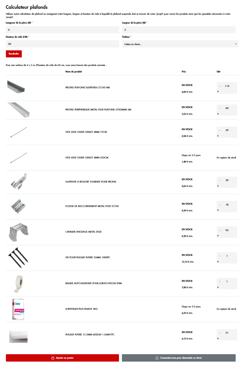 Calculateur de plafond — Gedimat Genappe