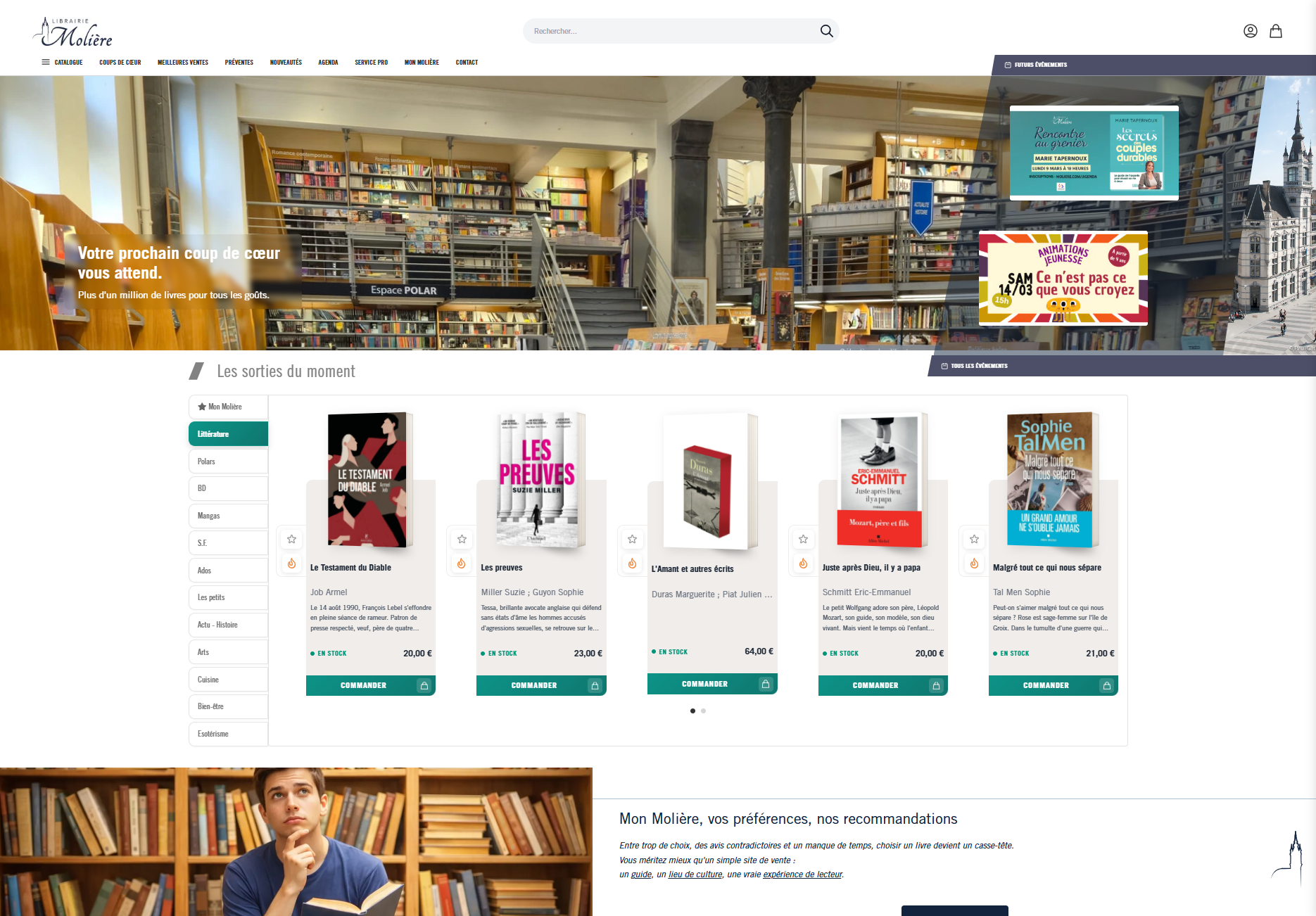 Librairie Molière homepage — navigation and editorial highlights
